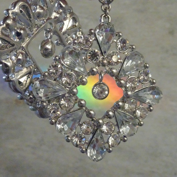 Big Clear & Pale Silvery Blue Jewel Glitzy Glam Pageant Post Statement Earrings - Picture 4 of 13